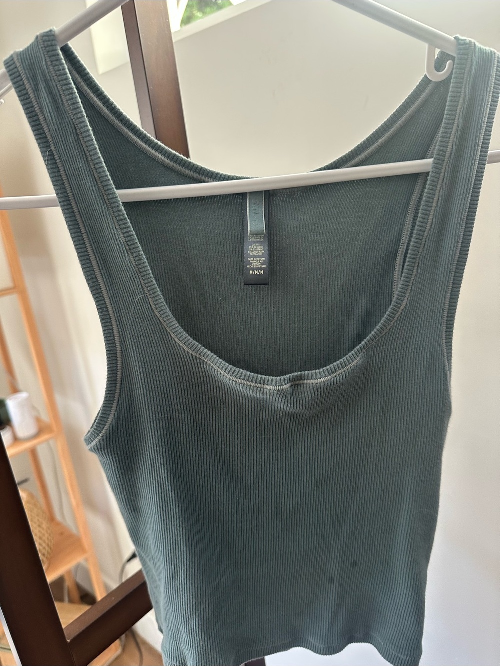 Skims Ribbed Scoop Neck Tank Top - Slate Green